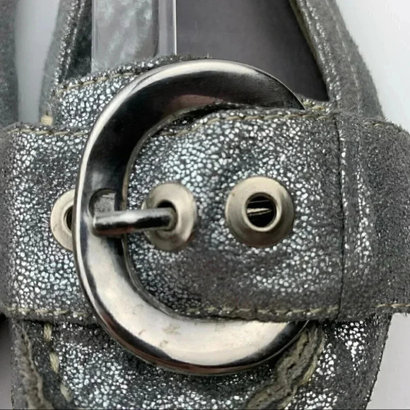 Soda womens flats 7 crackled Silver buckle loafers - Picture 4 of 13
